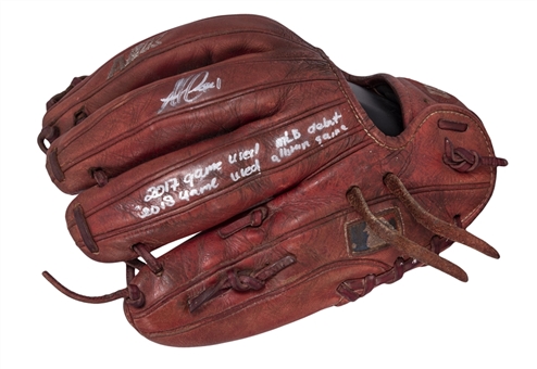 2017-18 Ozzie Albies Game Used, Photo Matched, & Signed/Inscribed Wilson A2k Professional Model Glove - Used for MLB Debut & 1st All-Star Game! (Henderson LOA, Elite Sports LOA & Beckett)